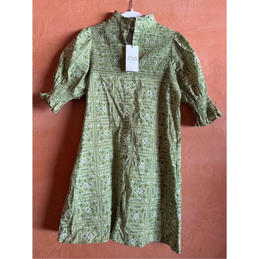 Taylor Tillman Aubrey Dress Verdant Mosaic Smocked Prairie Mini NWT S